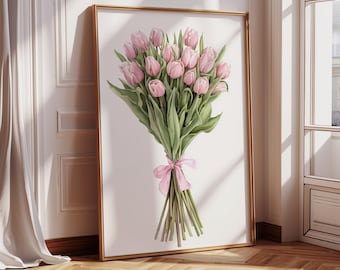 Tulip Bouquet Coquette Decoration | Coquette Room Decor | Pink Tulip Poster | Pink Girly Aesthetic Art | Y2k Girl | Digital Instant Download