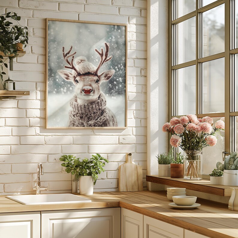 Christmas Reindeer Oil Painting Print On Canvas – HD Artwork, Home Wall Decor, 2000-Now