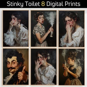 Stinky Toilet Art Prints | Toilet Art Set of 8 | Wall Art | Funny Bathroom Decor | Vintage Prints | Digital | Instant Download | PRINTABLE