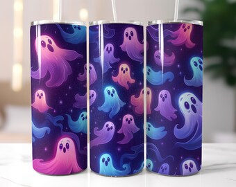 Lindo vaso de fantasma, lindo vaso de fantasma de Halloween, diseños de vasos rectos delgados de sublimación de 20 oz, PNG espeluznante, descarga digital PNG