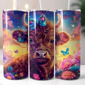 Highland Cow Tumbler Wrap, 20oz Skinny Sublimation Tumbler Design, Baby Highland Cow Floral Sublimation Design Png, Floral Tumbler