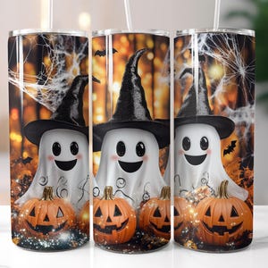 Niedliche Halloween-Geister 20 Unzen Skinny Tumbler Sublimationsdesign, Halloween Tumbler Wrap, gruselige PNG, Trendy PNG, digitaler Download