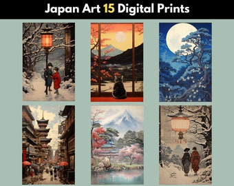 Ensemble d'estampes japonaises, ensemble d'art mural Japon, carte postale Ukiyoe, ensemble d'art japonais, ensemble de 15 cartes postales japonaises, carte postale du Japon, ensemble d'art numérique