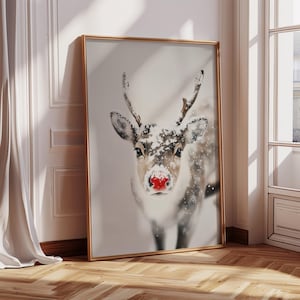 Christmas Wall Decor Printable Reindeer Oil Painting, Reindeer Print, Rustic Christmas Art, Printable Xmas Decor-Print, Vintage Xmas Holiday