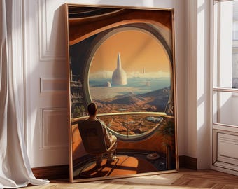 Capsule House | Surreal Art Print, Vintage Poster, Retro Futurism PNG, Home Decor, Trippy Poster, Cosmic Poster, Retro SciFi, Digital Art