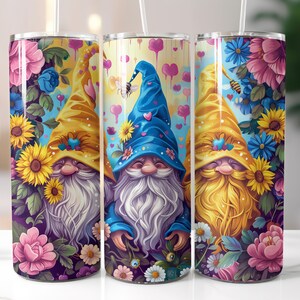 Gnome Tumbler Wrap | Gnome And Sunflowers Design | Tumbler Design | Gnomes Png | Instant Digital Download Png | Sublimation Design