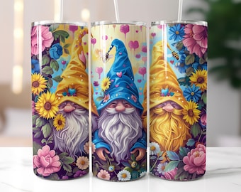 Gnome Tumbler Wrap | Gnome And Sunflowers Design | Tumbler Design | Gnomes Png | Instant Digital Download Png | Sublimation Design