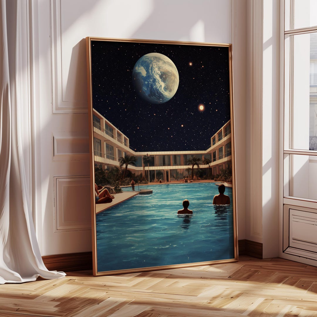 Lunar Pool | Cosmic Art | Retro Futuristic Art | Vintage Collage ...