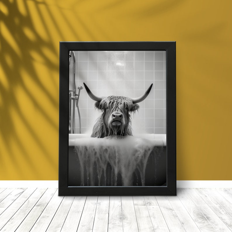 Scottish Highland Cattle in Bathtub Print, Cow in Toilet,kids Bathroom ...