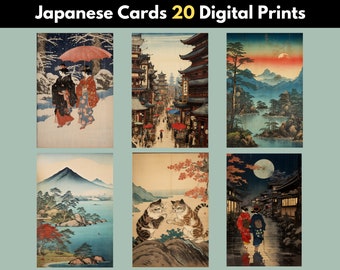 1920s Japanese Travel Postcard Set: Vintage Art Prints (set of 21