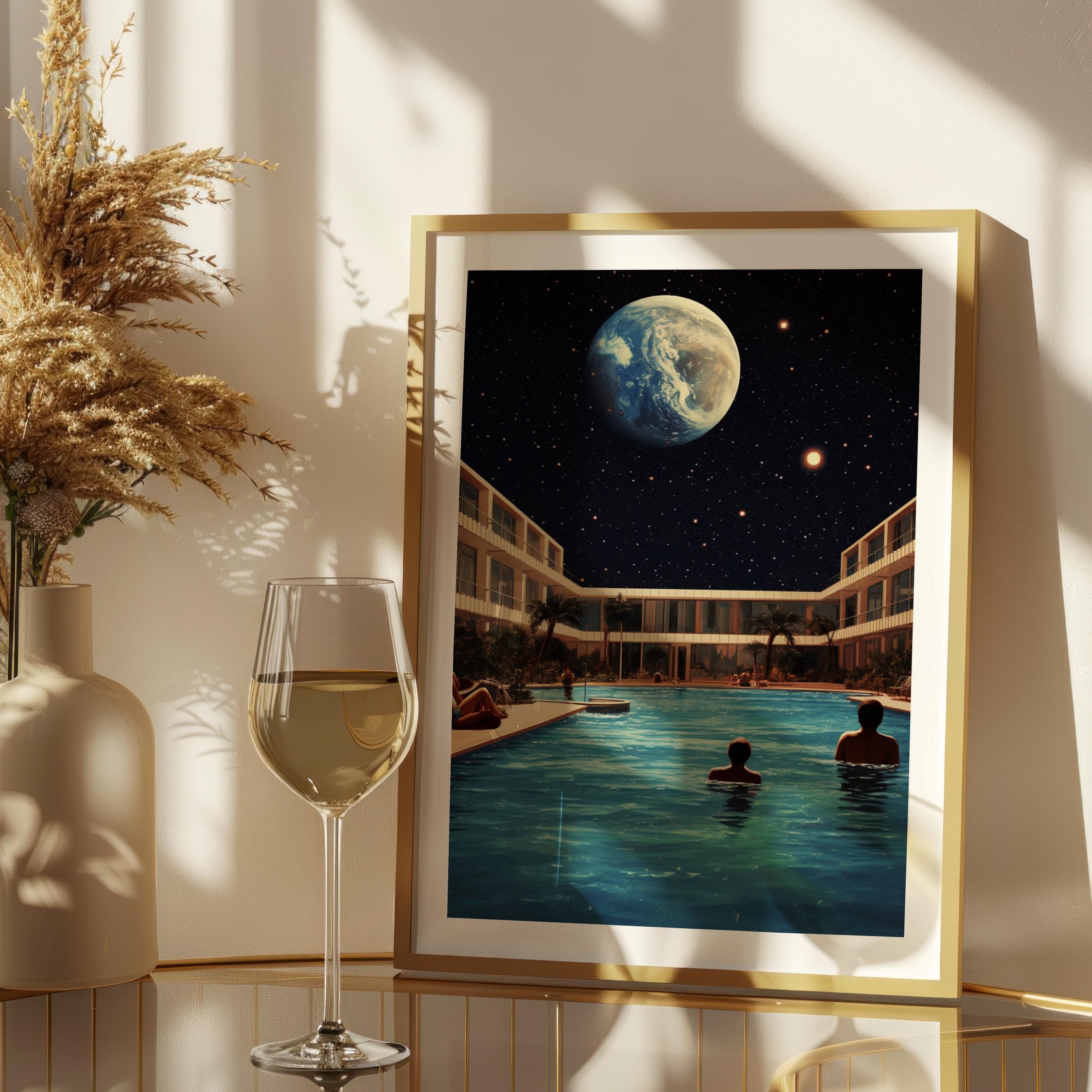 Lunar Pool | Cosmic Art | Retro Futuristic Art | Vintage Collage ...