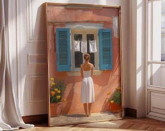 Corde à linge imprimée fille | Impression fille lessive suspendue, Art de la buanderie, corde à linge Italie, impression Venise Italie, chambre girly, téléchargement numérique