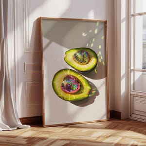 Retro Disco Avocado | Wall Art Poster | Disco Ball Avocado Art Print | Preppy | Trendy | Dorm Room | Yellow | Instant Download | PRINTABLE