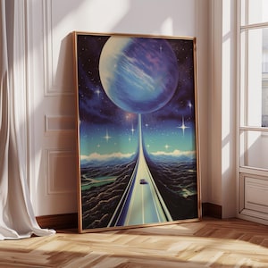 Autostrada spaziale / Arte fantascientifica / Poster futurista retrò / Arte spaziale / PNG futuristico retrò / Arte cosmica / Arte digitale / Decorazione artistica da parete