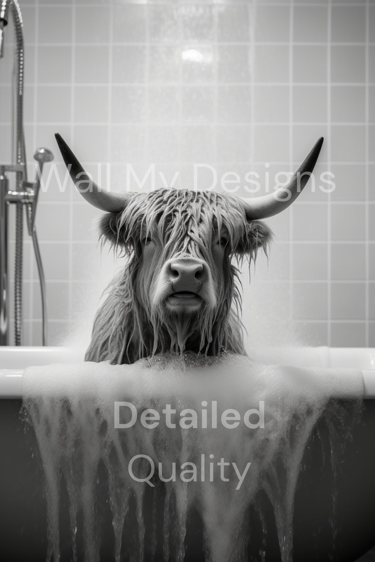Scottish Highland Cattle in Bathtub Print, Cow in Toilet,kids Bathroom ...