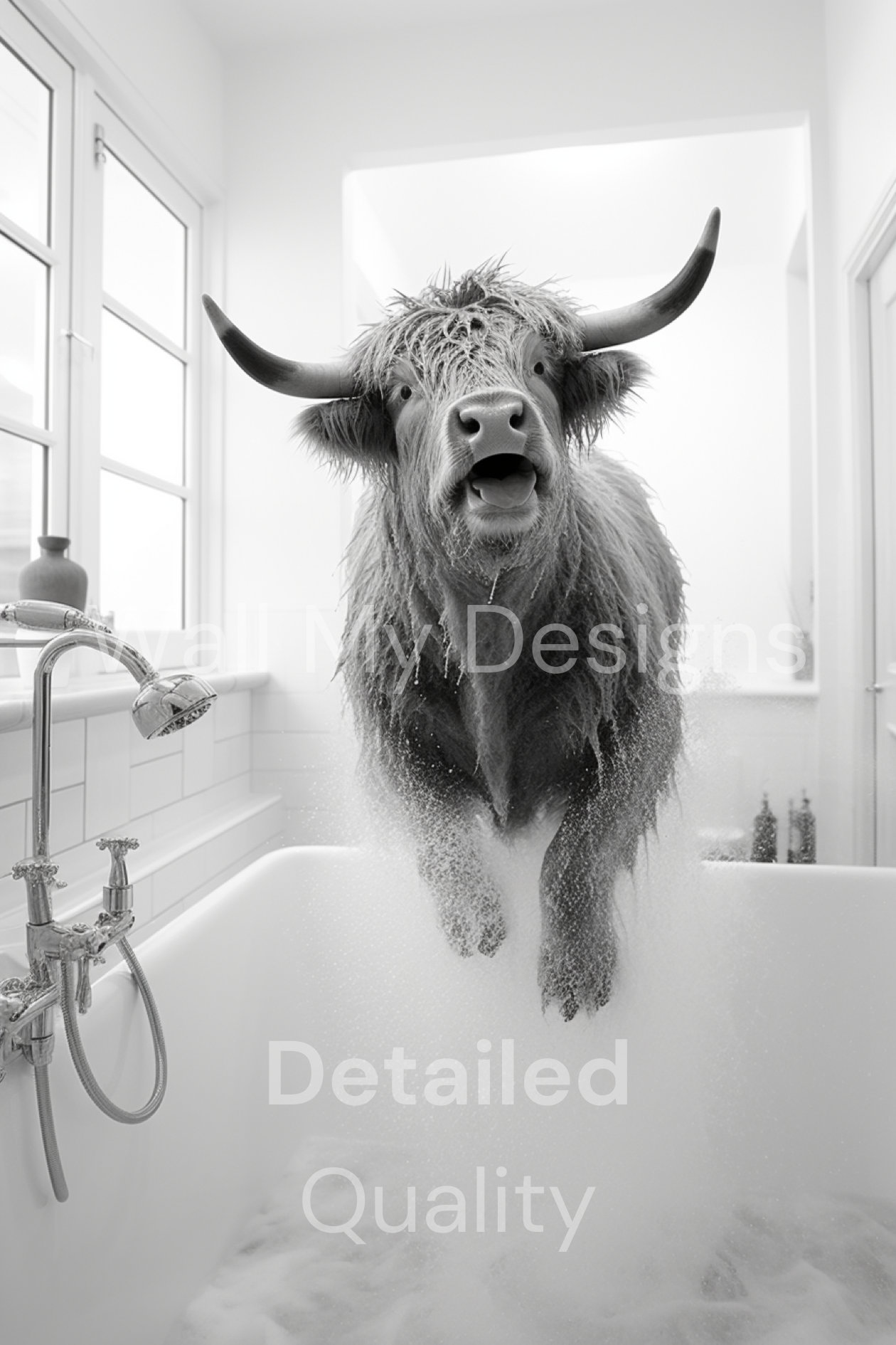 Scottish Highland Cattle in Bathtub Print, Digital Print, Cow in Toilet ...