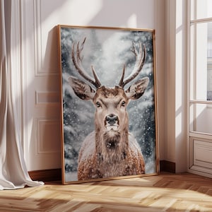 Reindeer Oil Painting Art Print | Vintage | Wall Art | Christmas Holiday Decor | Reindeer Printable Art | Digital Download | PRINTABLE