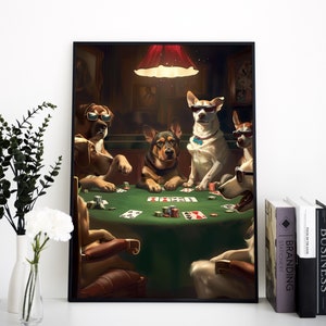 Chiens jouant au poker, impression PNG pour les amateurs de poker, impression pour amoureux des chiens, art mural chiens jouant aux cartes, décoration murale jeu de cartes, art numérique, téléchargement immédiat