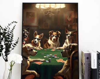 Dogs playing Poker, Dog Lover Print, Poker Lover PNG Print, Dogs Playing Cards Wall Art, Card Game Wall Decor, Digital Art, Instant Download