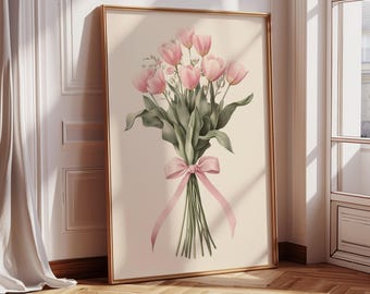 Tulip Bouquet Coquette Decoration | Coquette Room Decor | Pink Tulip Poster | Pink Girly Aesthetic Art | Y2k Girl | Digital Instant Download