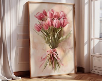 Tulip Bouquet Coquette Decoration | Coquette Room Decor | Pink Tulip Poster | Pink Girly Aesthetic Art | Y2k Girl | Digital Instant Download