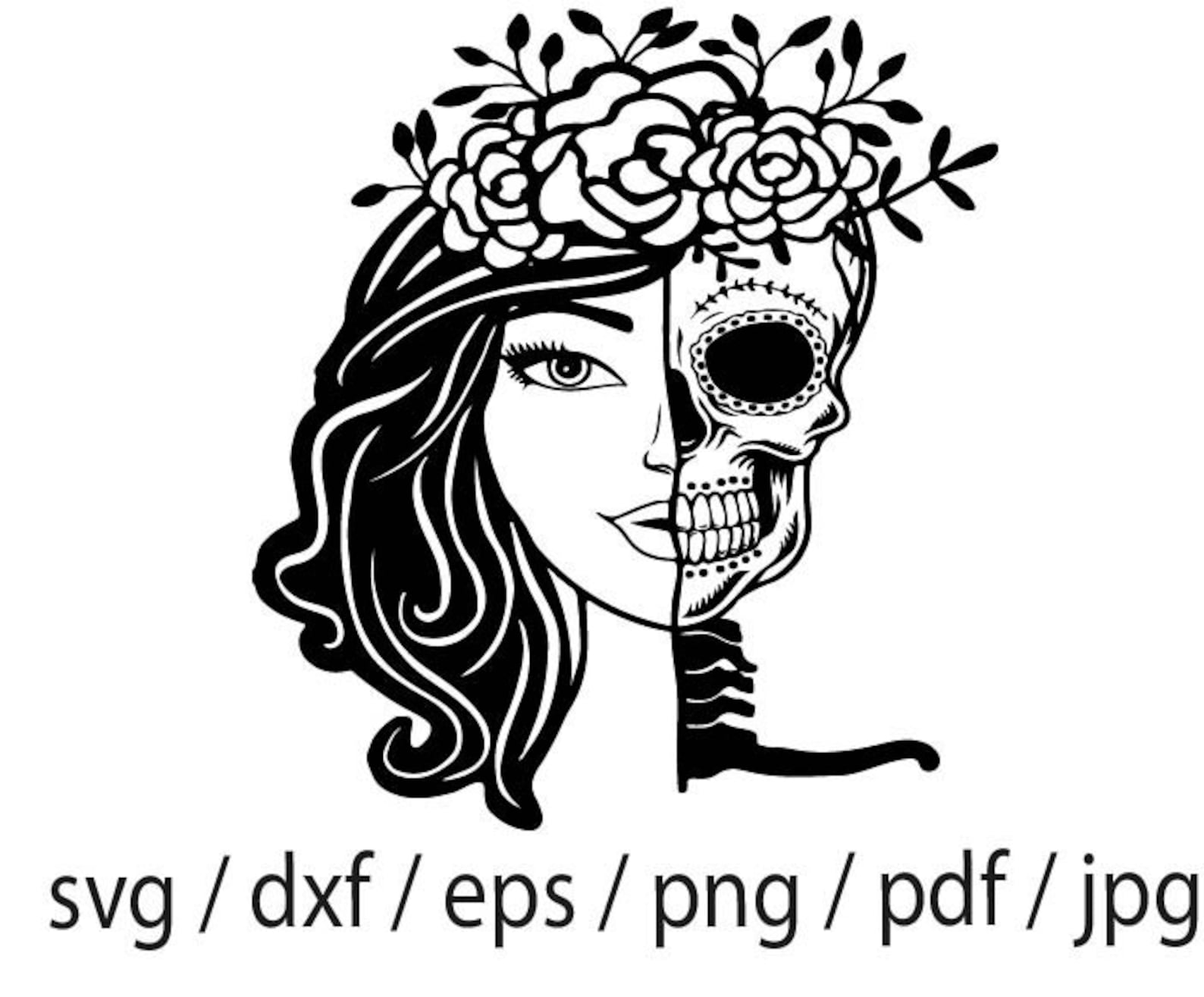 Girl Hlaf Skull Skull Half Woman SVG Half Skull Face Etsy