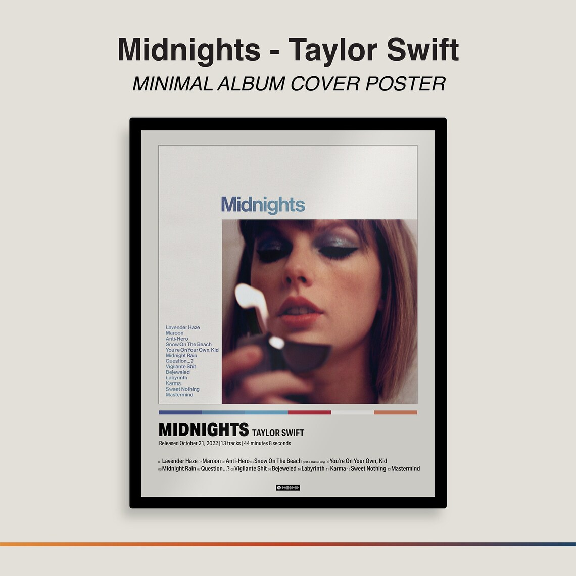 Midnights Taylor Swift Album Cover Poster Minimal, Aesthetic, Digital ...