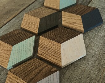 Custom Handmade Wooden Coasters | Set of 4 Coasters | Geometric Design | Brown | Various Colors | Sealed and Protected | Housewarming Gift