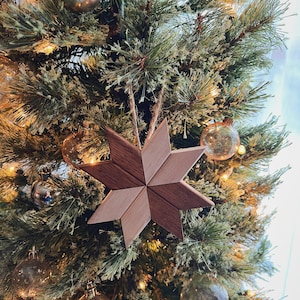 Handmade Wooden Ornaments | Star Ornament | Christmas Decor | Unique Gift | Blocked Star | Brown | White | Hanging Christmas Tree Ornament