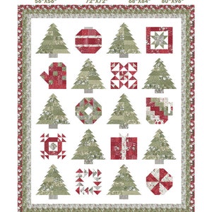 以下が含まれることがあります： クリスマスのテーマで12種類の異なるブロックを特徴とするクリスマスサンプラーキルトパターン。ブロックはグリッドパターンに配置されており、クリスマスツリー、星、プレゼント、リースなどのデザインが含まれています。パターンは、スモールスロー（56インチ×56インチ）、ラージスロー（72インチ×72インチ）、ツイン（68インチ×84インチ）、クイーン（80インチ×96インチ）の4つのサイズでご利用いただけます。パターンはベビーベアキルトによってデザインされ、2023年に著作権で保護されています。