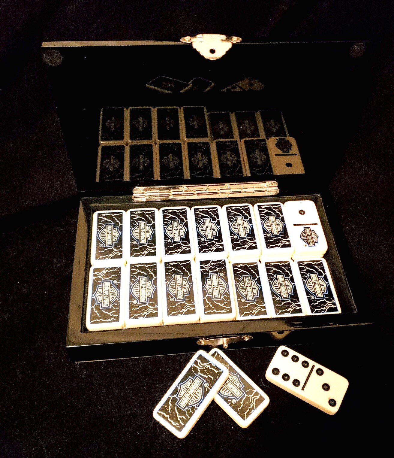 Harleydavidson Dominoes Set in Blue Lightening Case Etsy