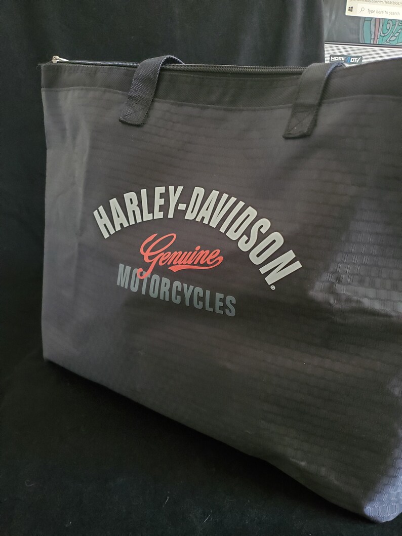 Harleydavidson Tote Bike Bag Black Vinyl 16 X 12 Etsy