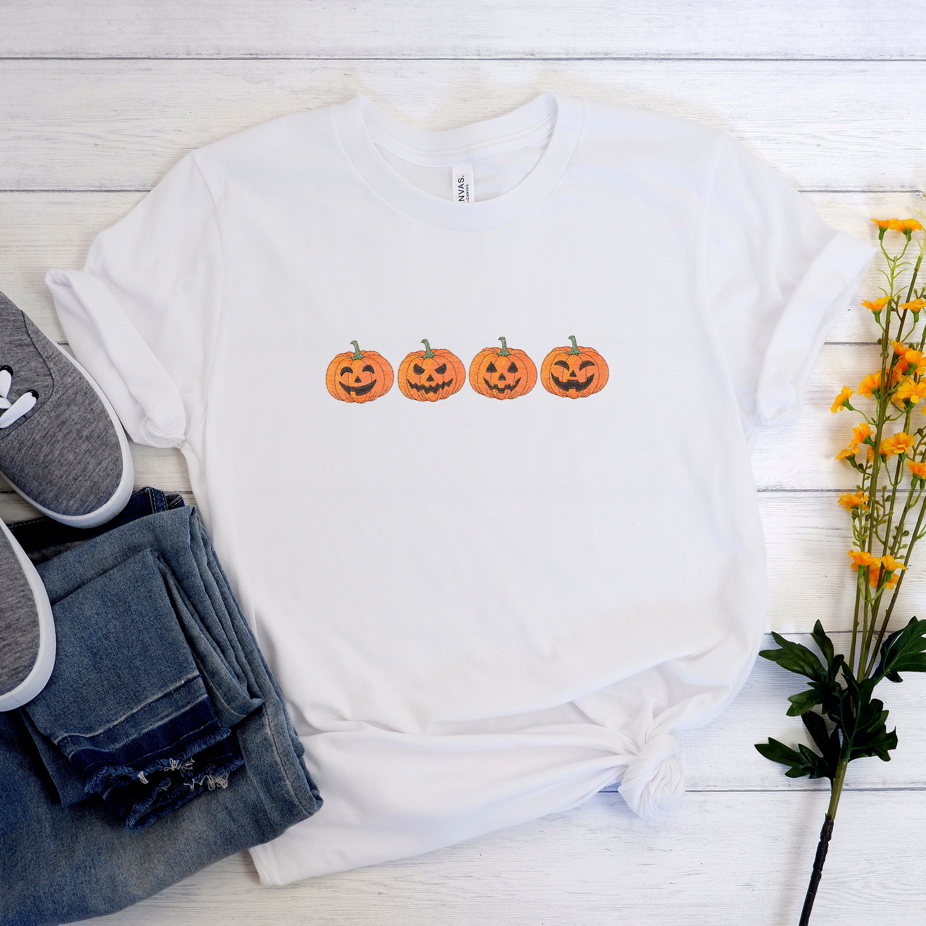 Discover Embroidered Pumpkin Sweatshirt, Pumpkin Sweater, Jack-o-Lantern Sweatshirt, Halloween Crewneck Sweatshirt, Halloween Sweater, Spooky Season