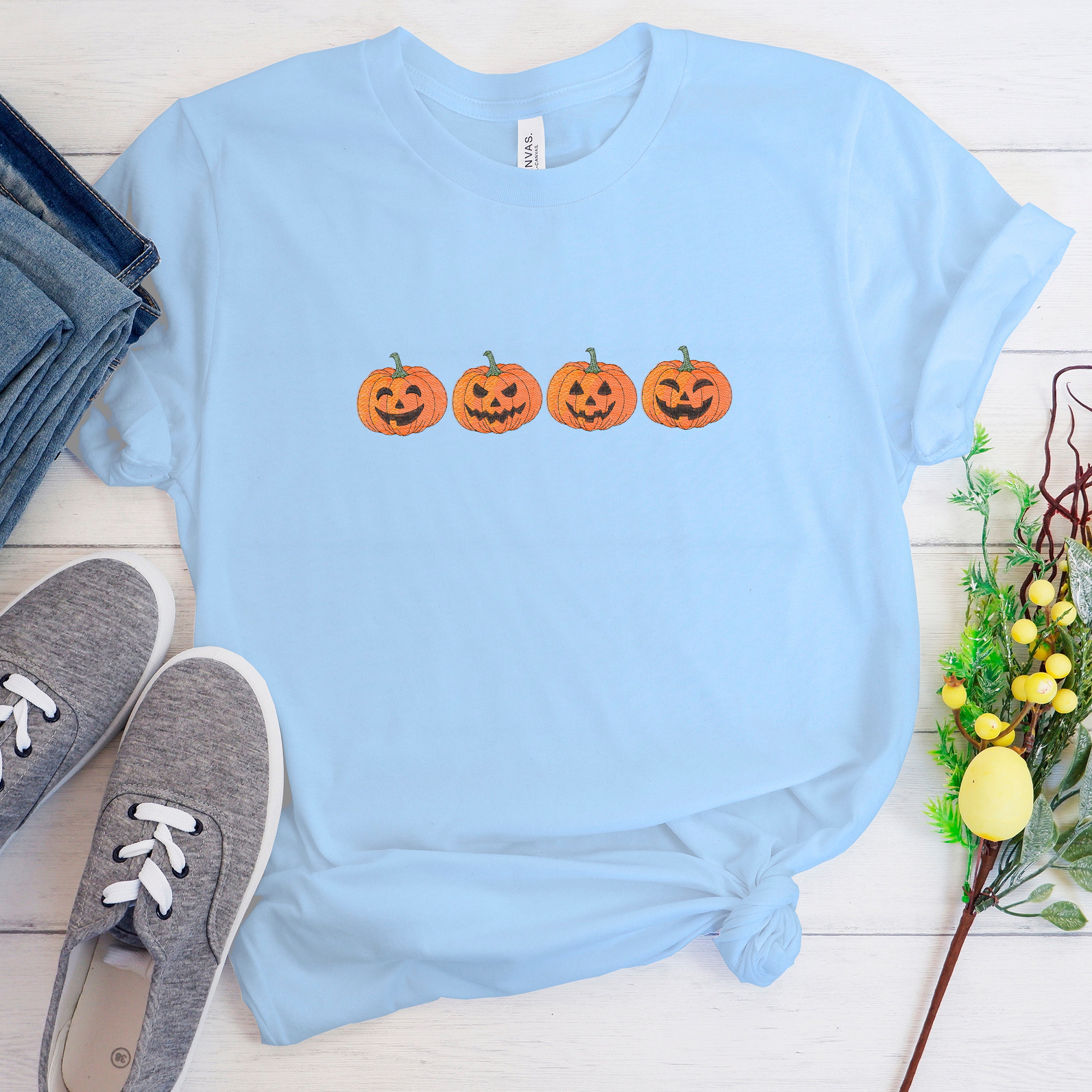 Discover Embroidered Pumpkin Sweatshirt, Pumpkin Sweater, Jack-o-Lantern Sweatshirt, Halloween Crewneck Sweatshirt, Halloween Sweater, Spooky Season