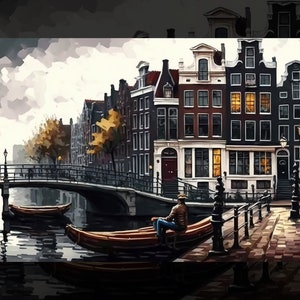 Autumn Painting | Amsterdam Canals | Landscape Artwork | Autumn Wall Art | Made By Lachter