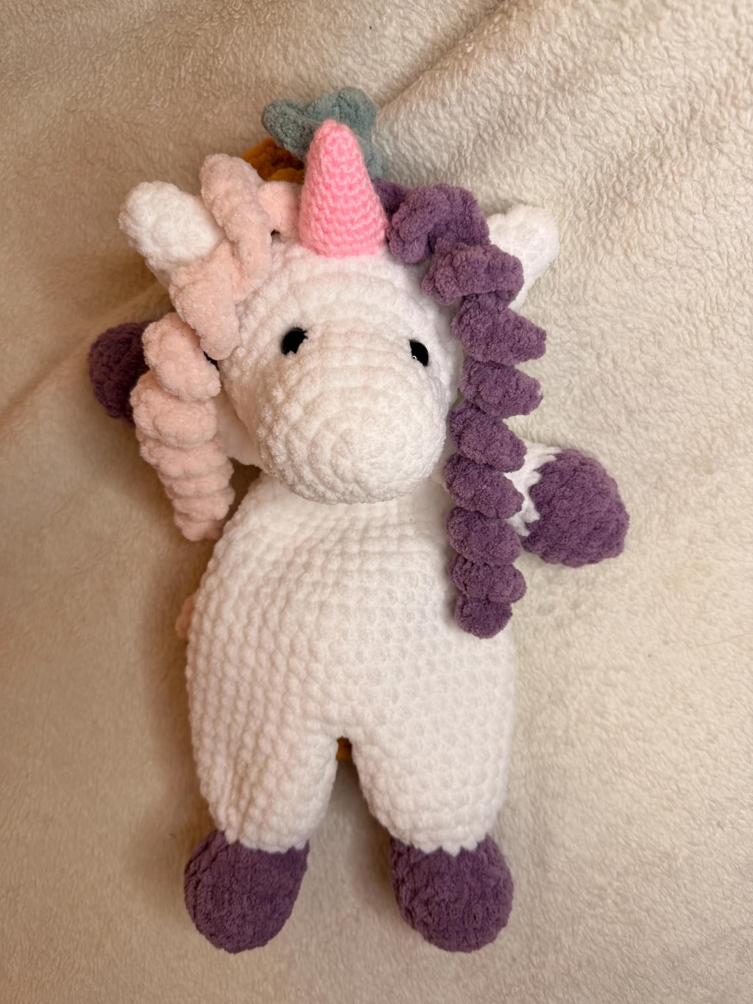 Taffy the Unicorn Chenille Crochet Doll 12