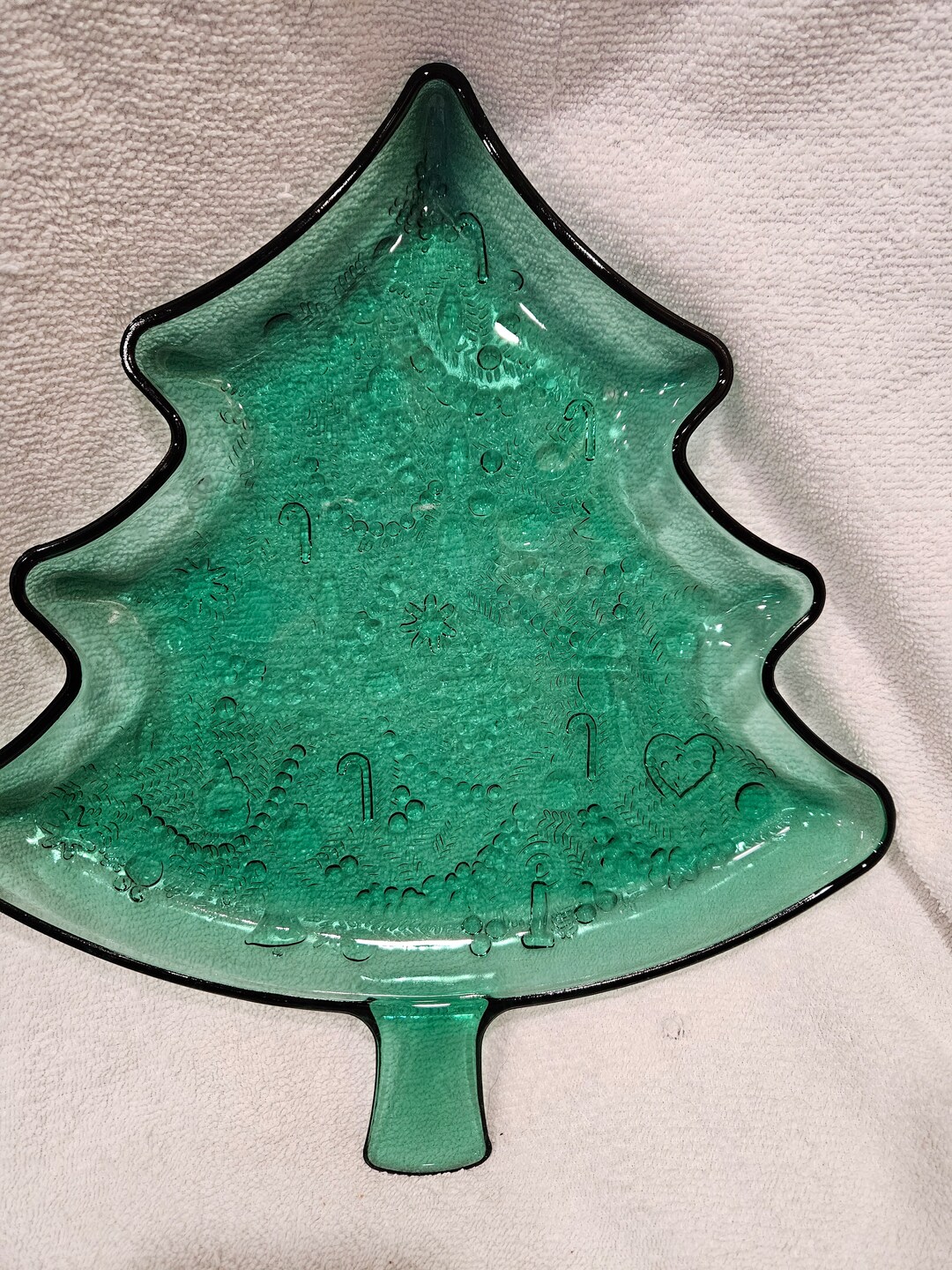 Indiana Glass Christmas Tree Serving Plate Platter Evergreen 12 in