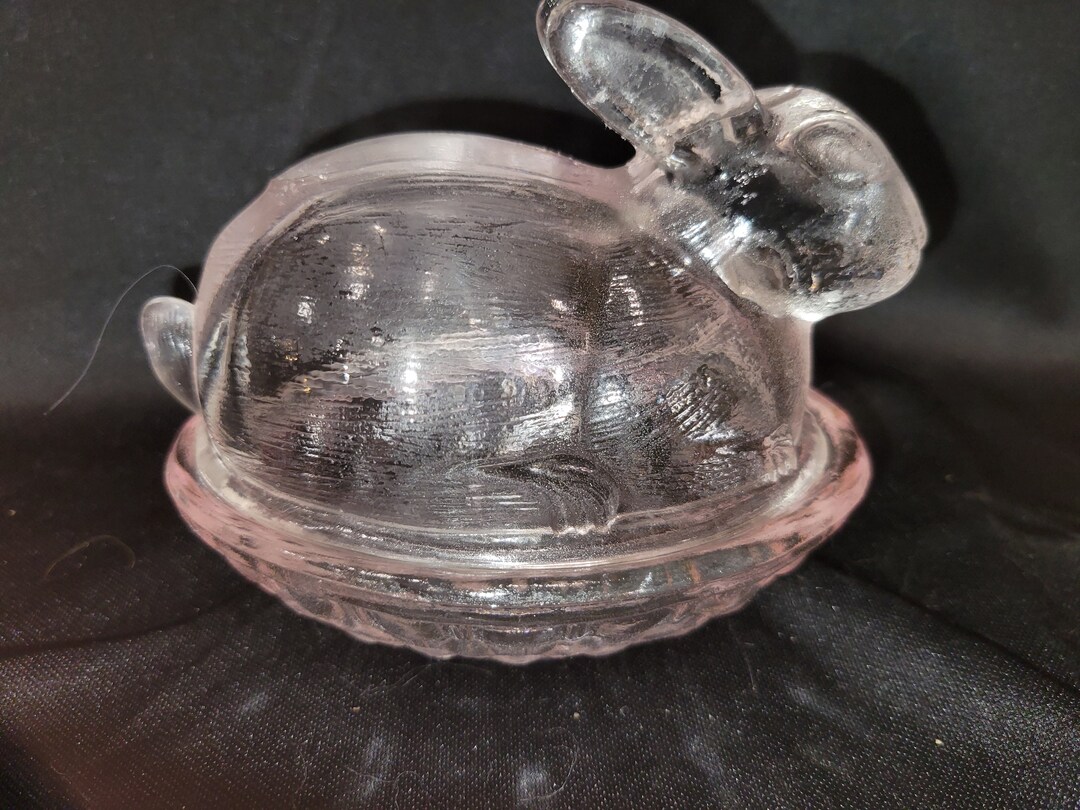 Adorable Light Pink Nesting Rabbit Bunny on Basket Covered Candy Dish ...