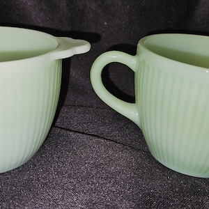 Vintage Fire King Jane Ray ribbed jadeite jadite creamer and sugar bowl without lid