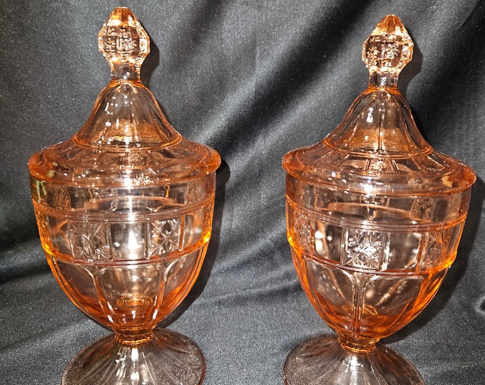 Doric Pink Depression Glass Apothecary Candy Dish With Lid Etsy