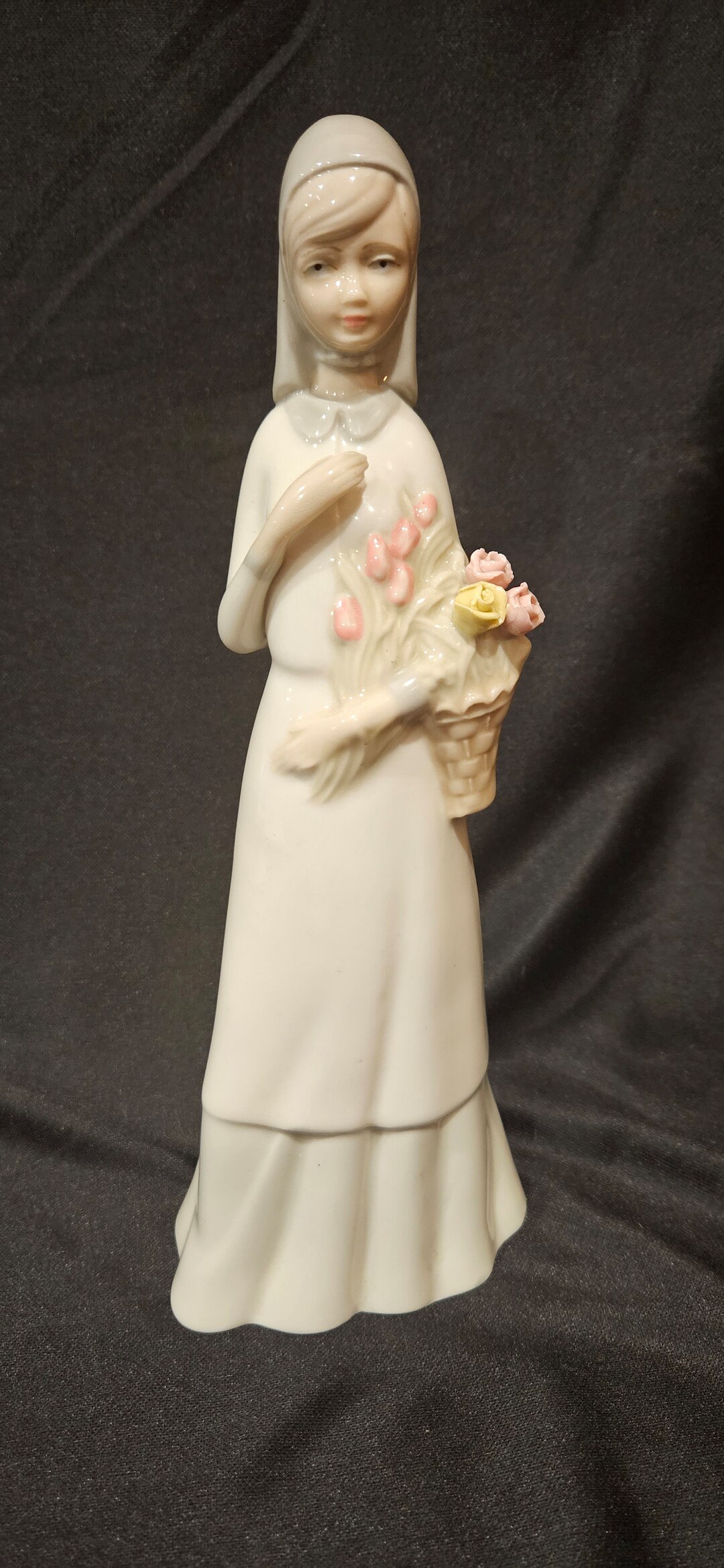 Elegant Porcelain Girl Figurine With Floral  Basket main image 1