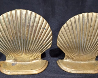 Pair of Brass clamshell bookends by Bomel