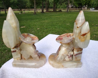 White onyx alabaster marble siesta Mexican cactus Sombrero bookends