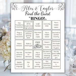 Tarjetas de bingo para encontrar invitados en bodas: juego de mesa imprimible para bodas, ideal para recepciones, jardines, ensayos y un rompehielos interactivo.