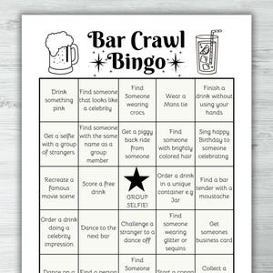 Bingo de Bar Crawl - Juego de bingo con bebidas para fiestas de cumpleaños, despedidas de soltera o noches de chicas - Búsqueda del tesoro para adultos