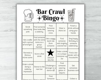 Bar Crawl Bingo - Pub Crawl drinking Bingo Game for Birthday Party Bar Crawl, Bachelorette Bar Bingo or Ladies Night - Adult Scavenger Hunt