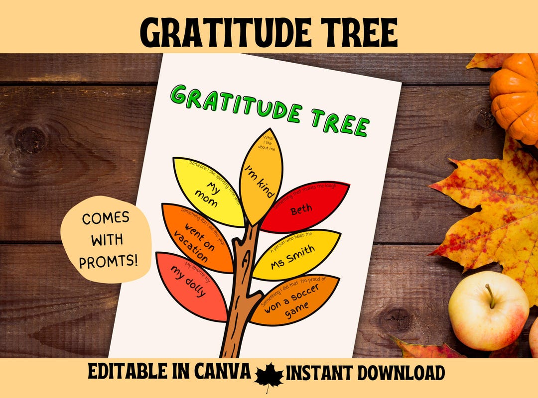Gratitude Tree Thanksgiving Activity for Kids Printable and Editable ...