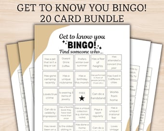 Get to know you Bingo - Ice breaker & Team Building Game - Human Bingo for the office, networking, reunions, weddings - Find the Guest Bingo
