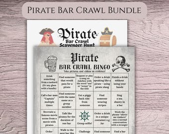 Pirate Bar Crawl Games – Bingo & Scavenger Hunt Printable for Birthday, Ladies Night, Pub Crawl, Bachelorette or Cruise - Editable Template