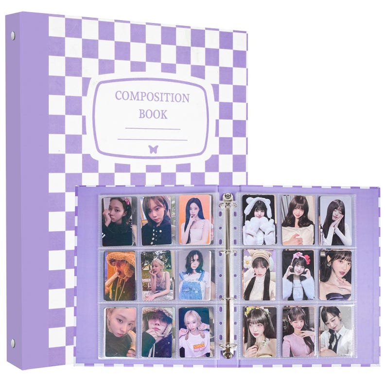 Handmade Checkered A4 | A5 Binder Hardboard Book Card Holder Photo Album Photocard Collect Organzier Book Gifts Photocard binder kpop binder A4 Purple